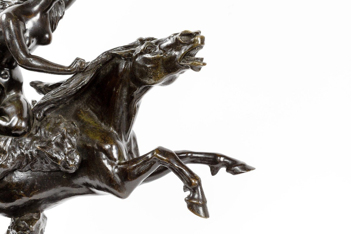 Sculpture En Bronze d'Une Femme Sur Un Cheval Signe Clodion-photo-4