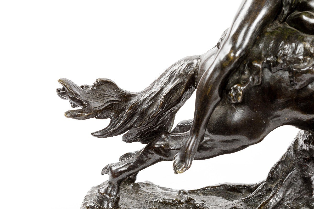 Sculpture En Bronze d'Une Femme Sur Un Cheval Signe Clodion-photo-1