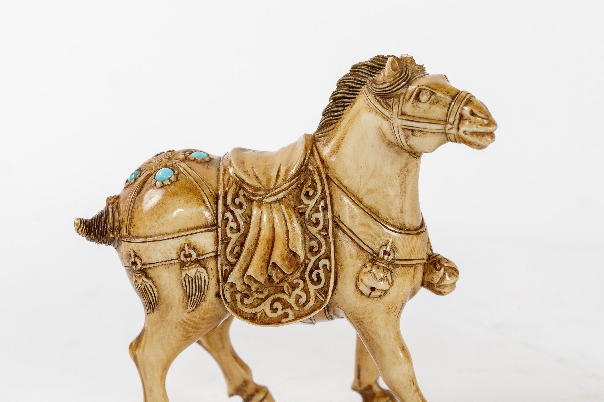 Chinese Carved Ivory Horses -photo-3