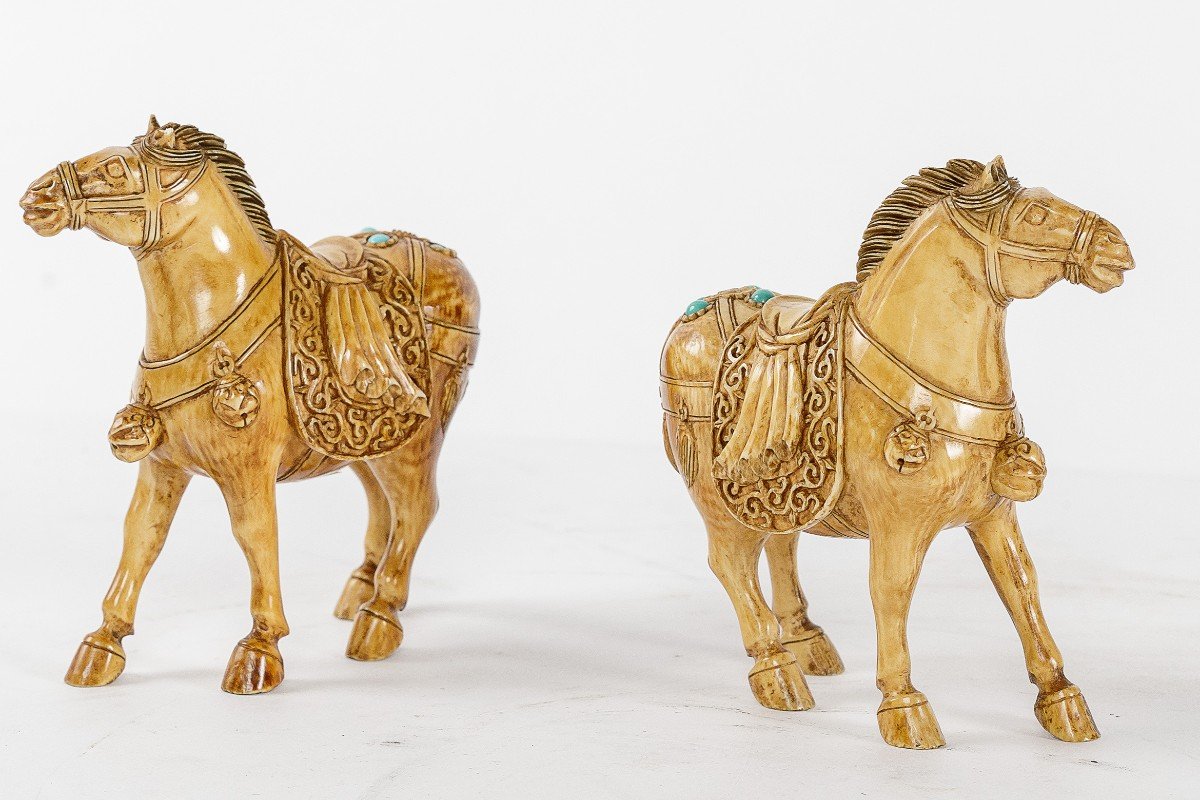 Chinese Carved Ivory Horses -photo-4