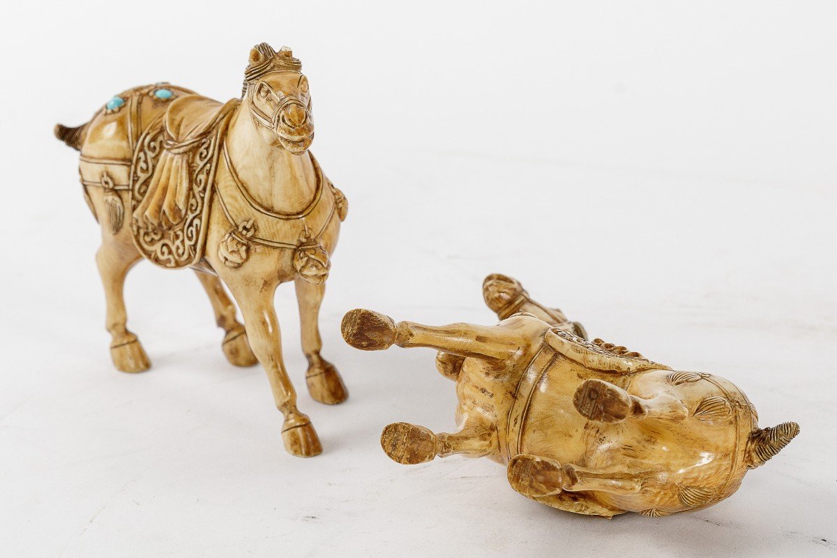 Chinese Carved Ivory Horses -photo-1