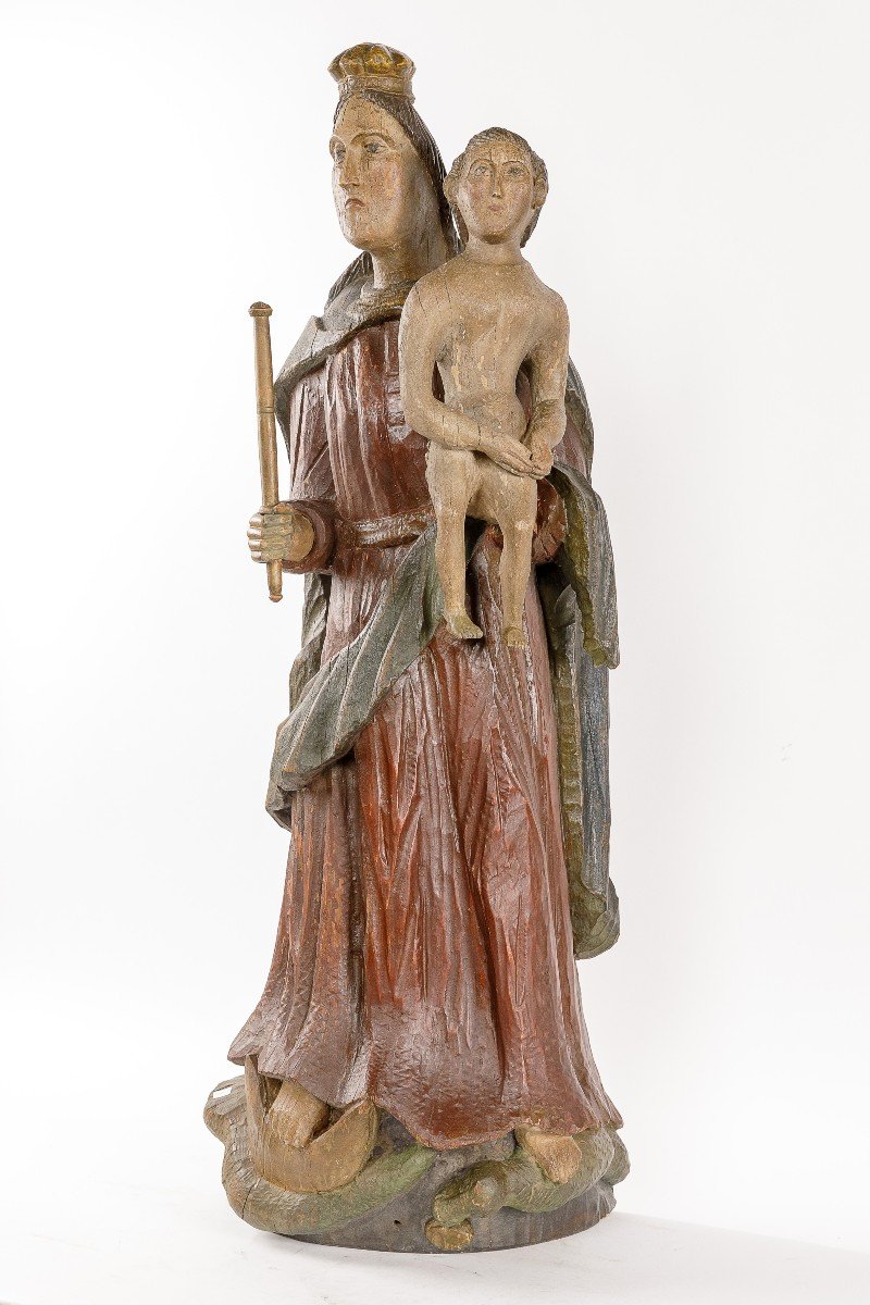 Sculpture En Bois  debut 19eme Sainte Vierge Marie Avec l'Enfant Jésus -photo-2
