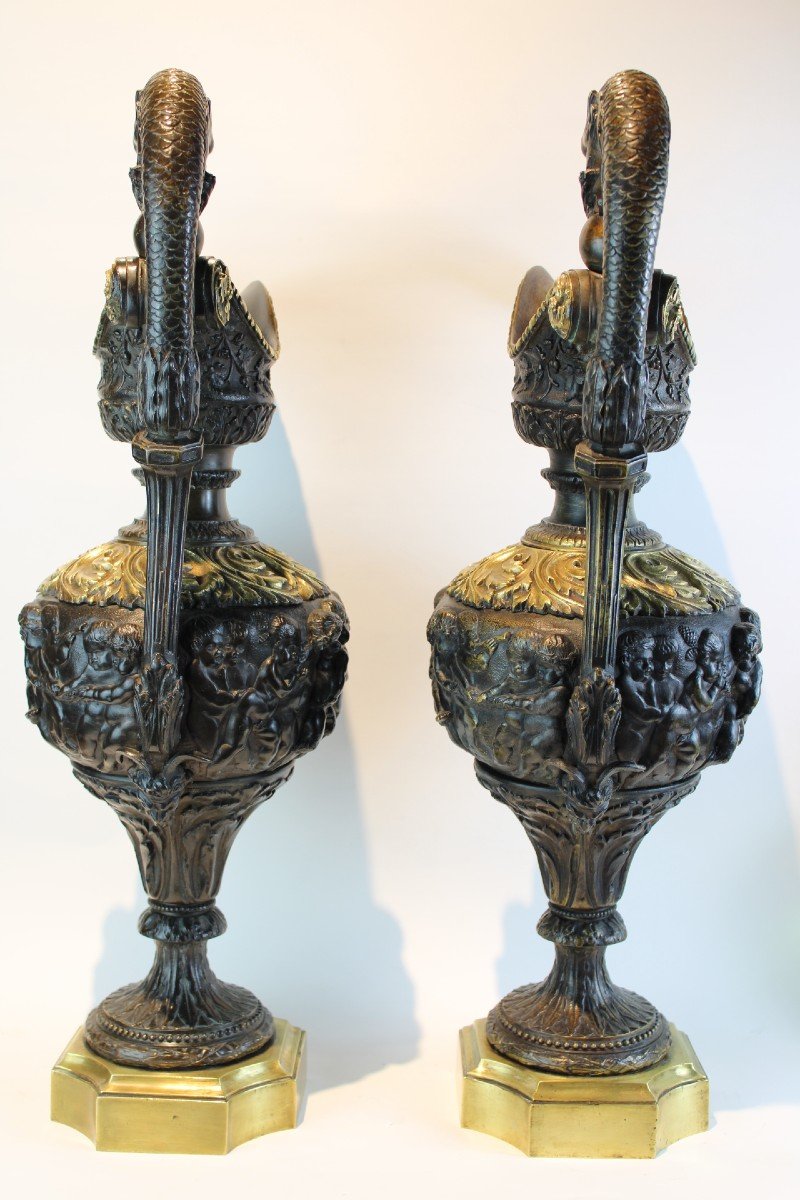 Grand Paire De Vases En Bronze Aux Motifs d'Apres Clodion Depoque Napoleon III-photo-6