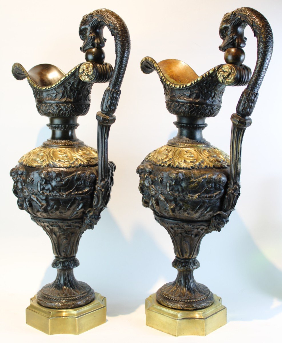 Grand Paire De Vases En Bronze Aux Motifs d'Apres Clodion Depoque Napoleon III-photo-8