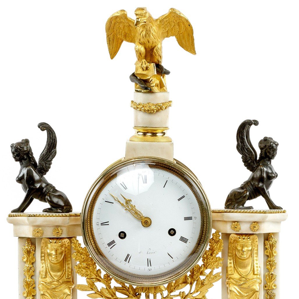 19th C. Empire Period Gilded Bronze And Marble Mantel Clock-photo-1