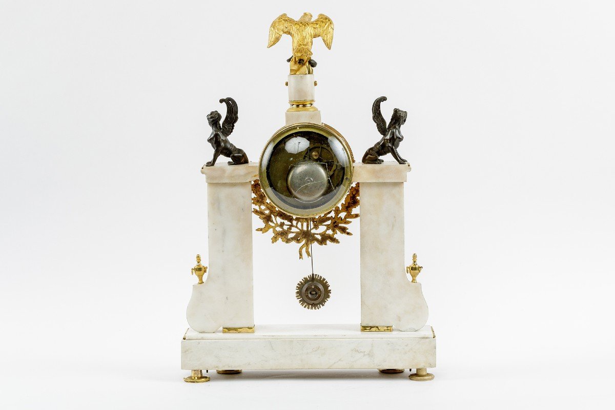 19th C. Empire Period Gilded Bronze And Marble Mantel Clock-photo-2