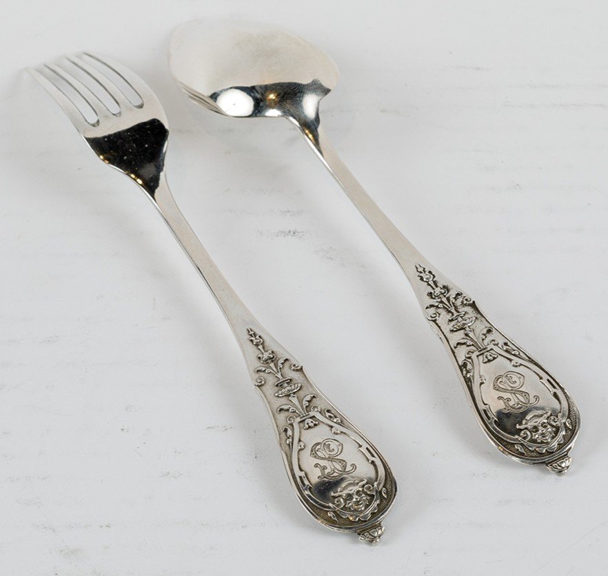 Sterling Silver Cutlery Set, 19th C. Belgium-photo-3