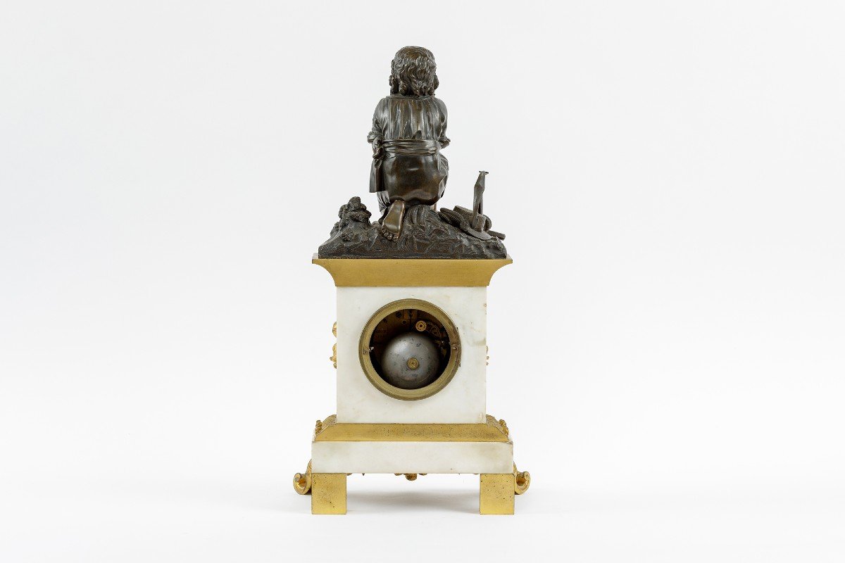 White Marble And Gilt Bronze Napoleon III Period Clock-photo-5