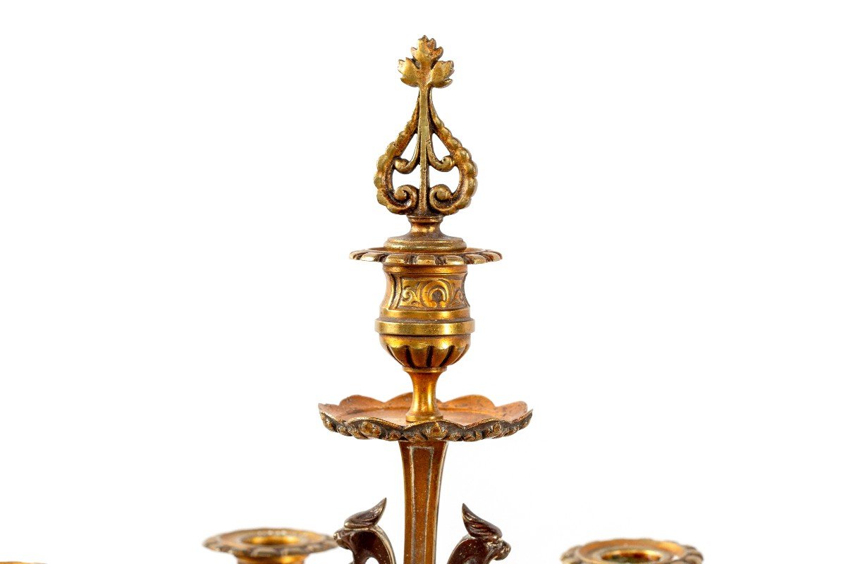 Pair Of Candlesticks In Gilt And Patinated Bronze For 7 Candles-photo-4