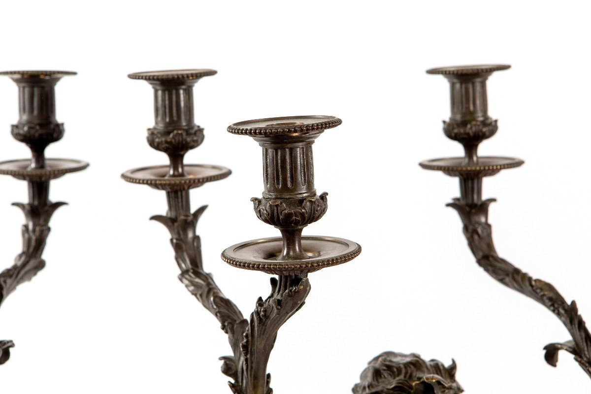 Grand Chandeliers En Bronze Et Marbre Signe Clodion 19eme-photo-2