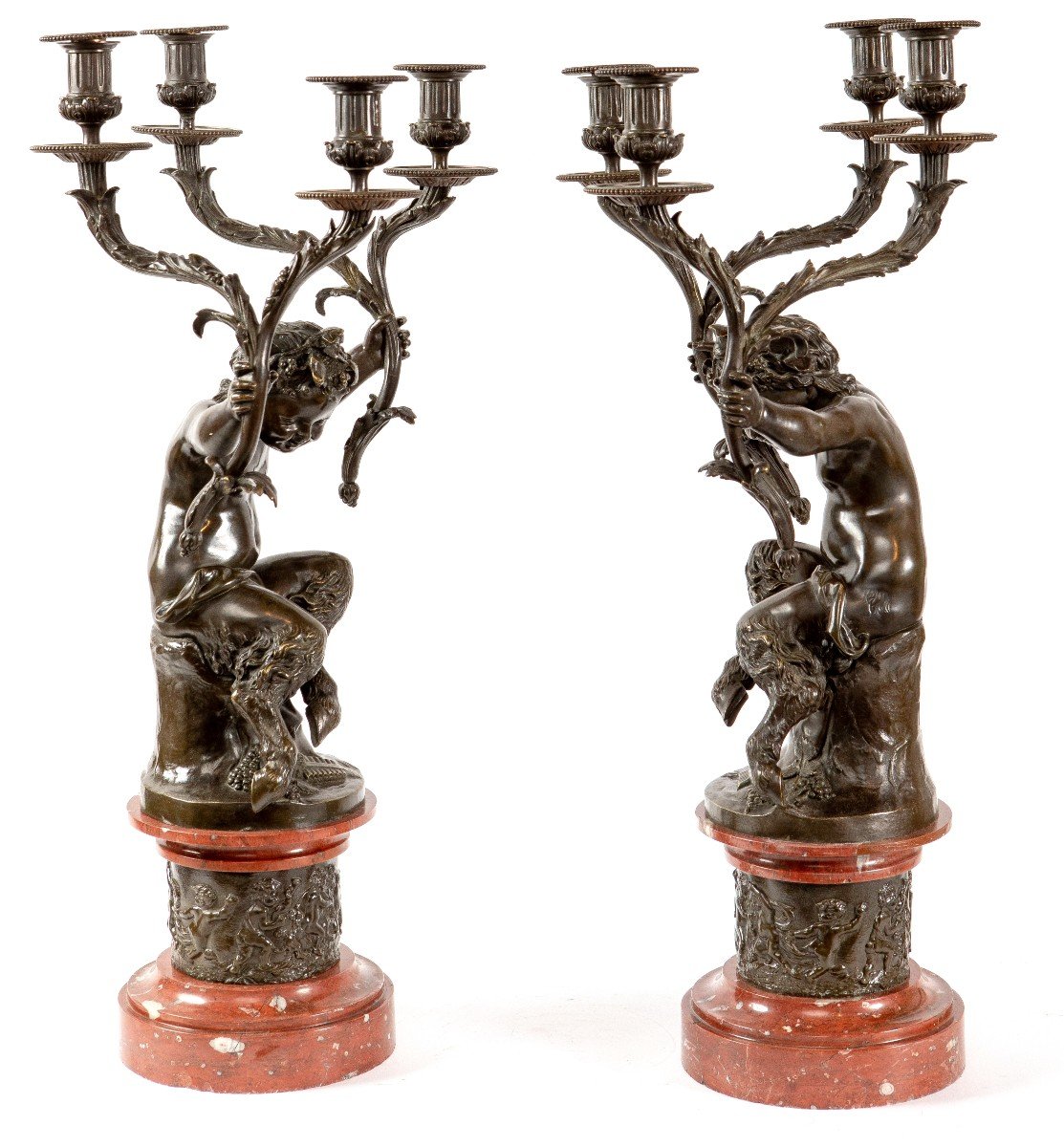 Grand Chandeliers En Bronze Et Marbre Signe Clodion 19eme-photo-3