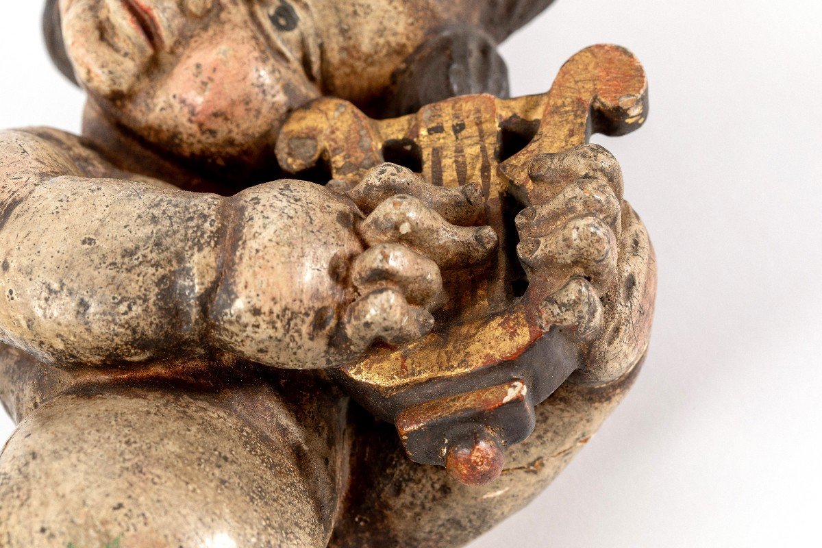 Paire Des Enfants Musiciens En Bois Sculpte Vers 1900-photo-4