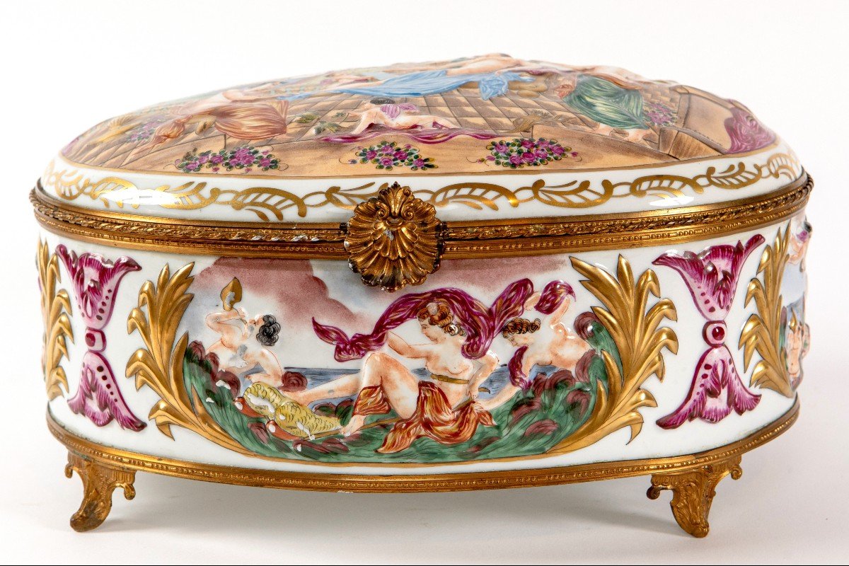 Large Capo Di Monte Porcelain Jewelry Box-photo-3