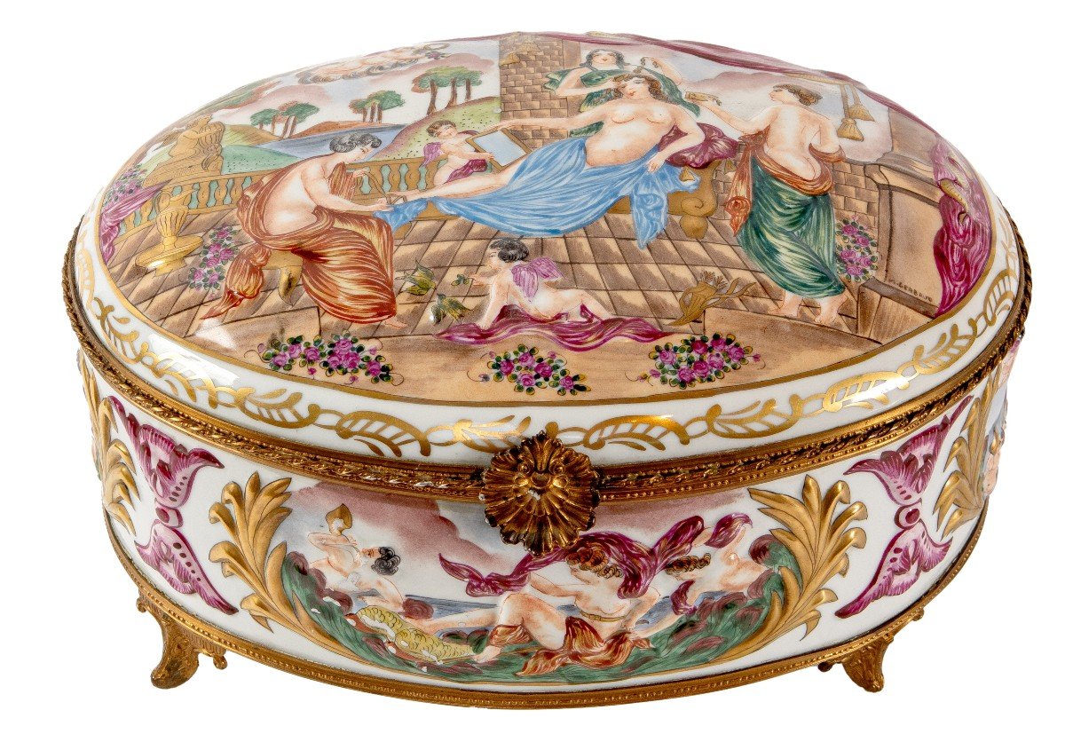 Large Capo Di Monte Porcelain Jewelry Box