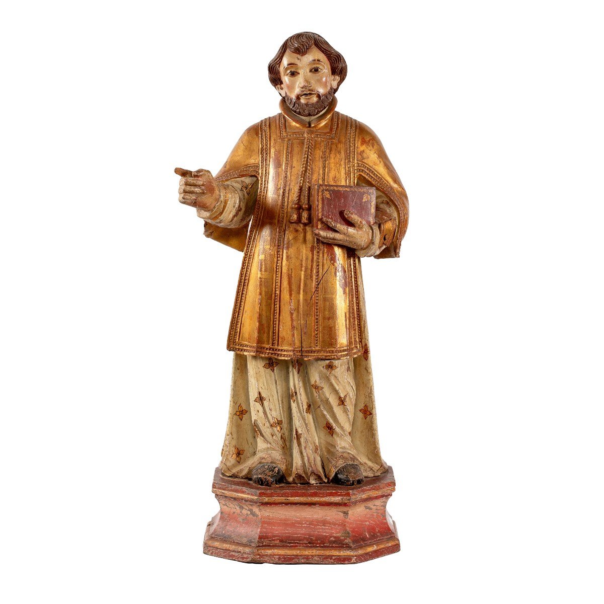 Saint In Carved And Painted Wood, 19th Century-photo-2