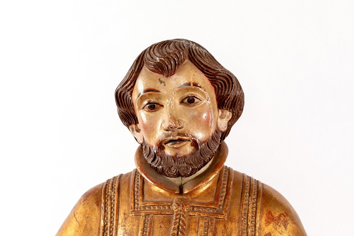 Saint In Carved And Painted Wood, 19th Century-photo-3