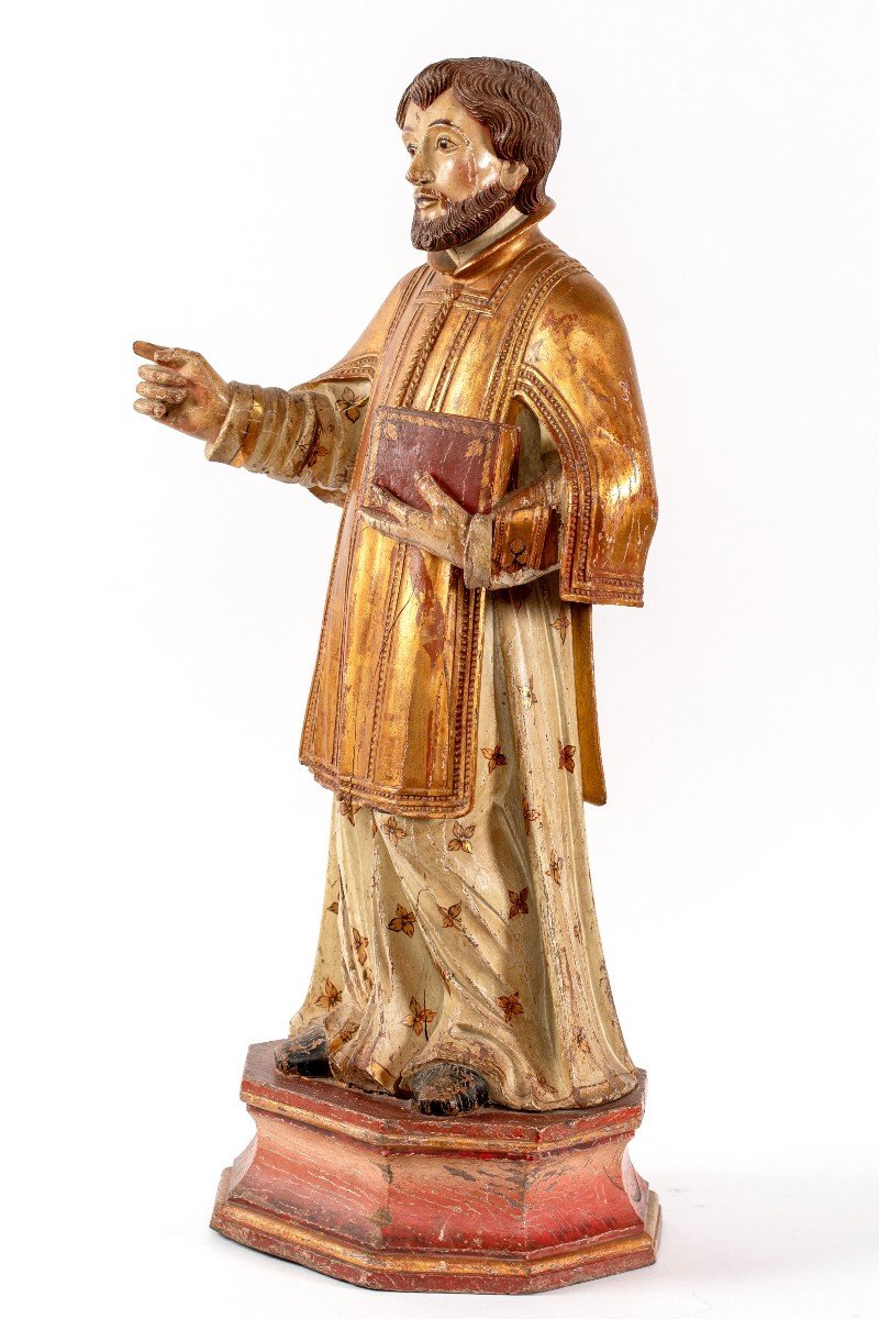 Saint In Carved And Painted Wood, 19th Century-photo-3