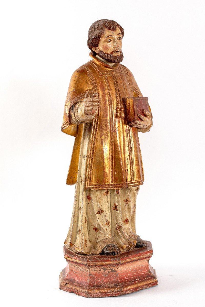 Saint In Carved And Painted Wood, 19th Century-photo-5