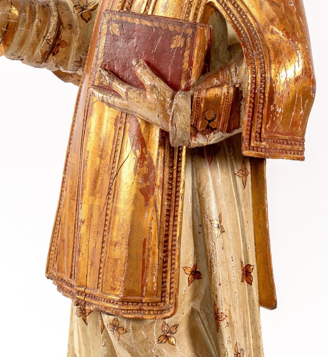 Saint In Carved And Painted Wood, 19th Century-photo-6