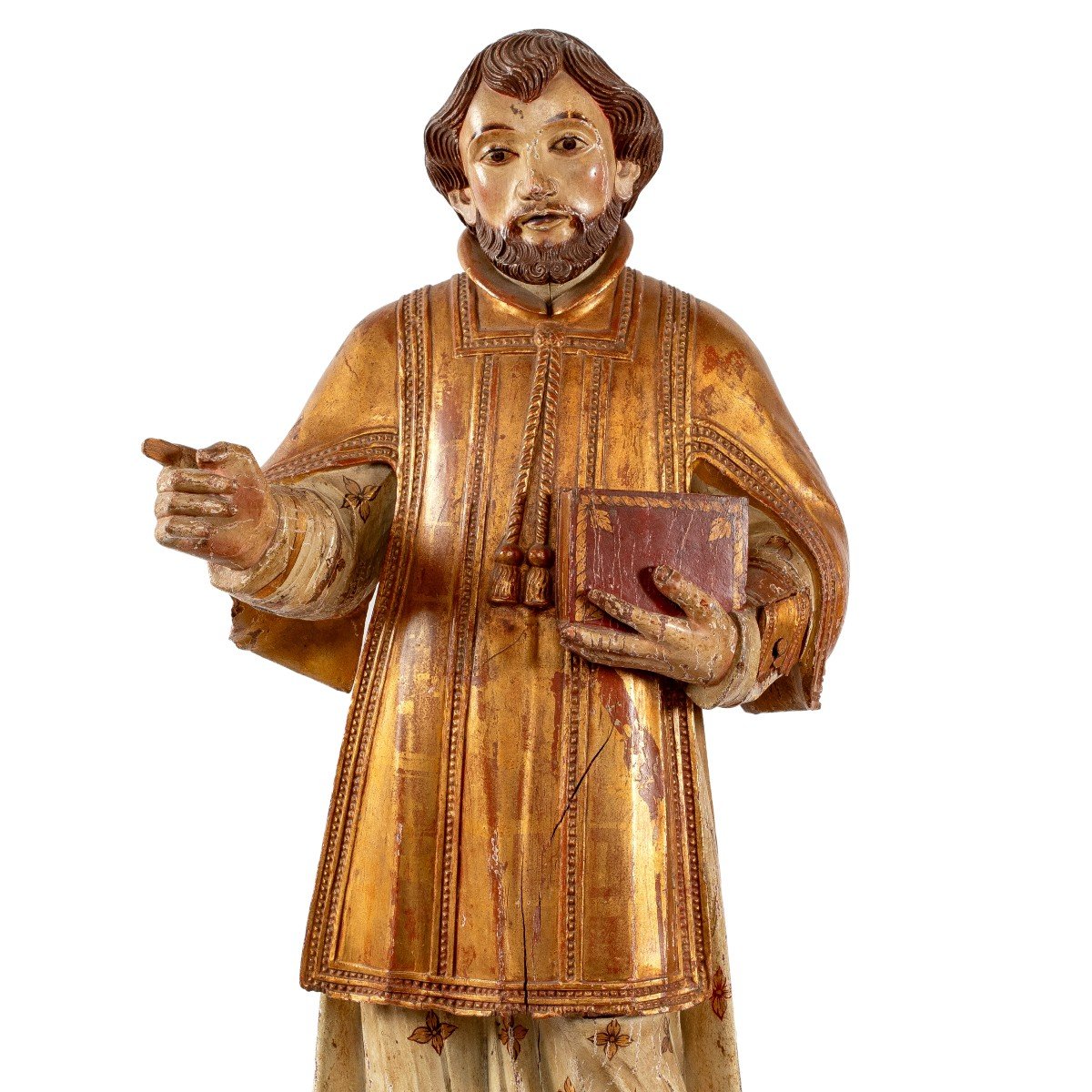 Saint In Carved And Painted Wood, 19th Century