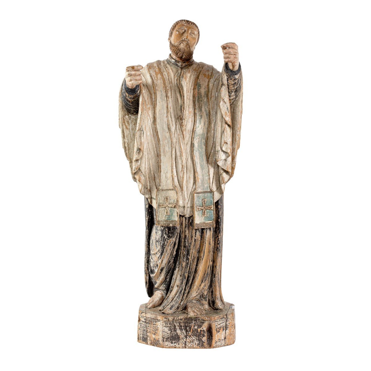 Saint In Carved And Painted Wood, 19th Century-photo-2