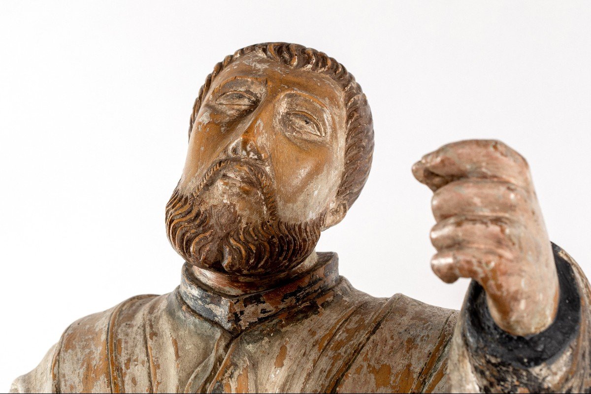 Saint In Carved And Painted Wood, 19th Century-photo-3