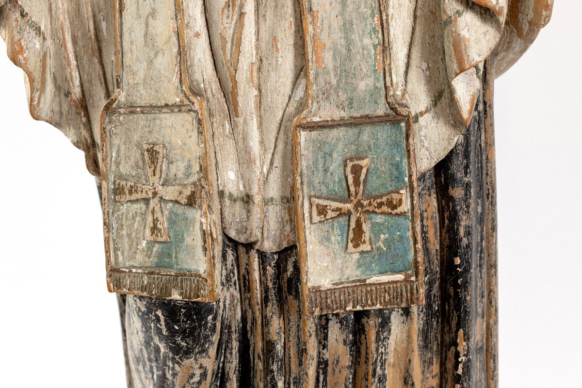 Saint In Carved And Painted Wood, 19th Century-photo-1