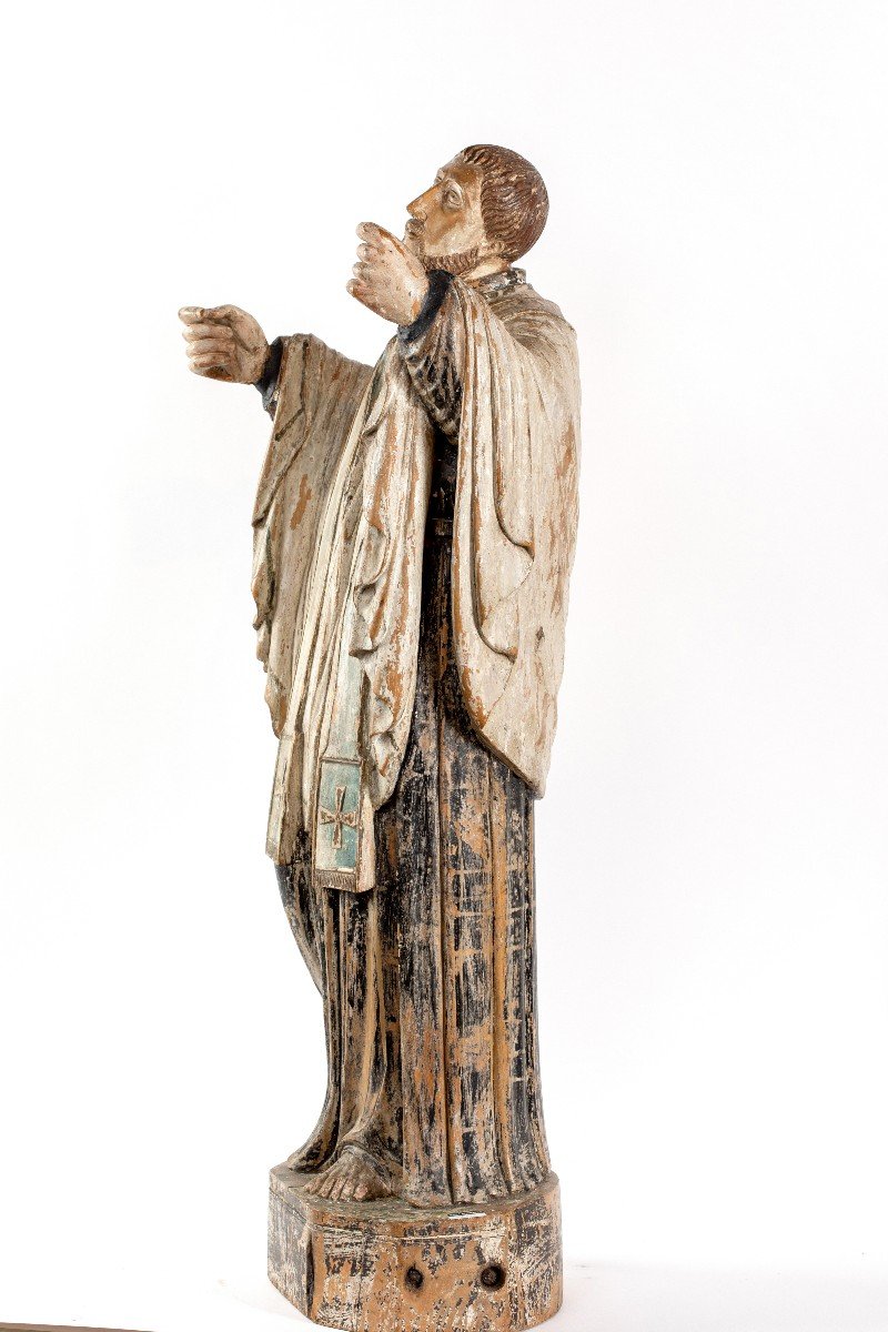 Saint In Carved And Painted Wood, 19th Century-photo-3