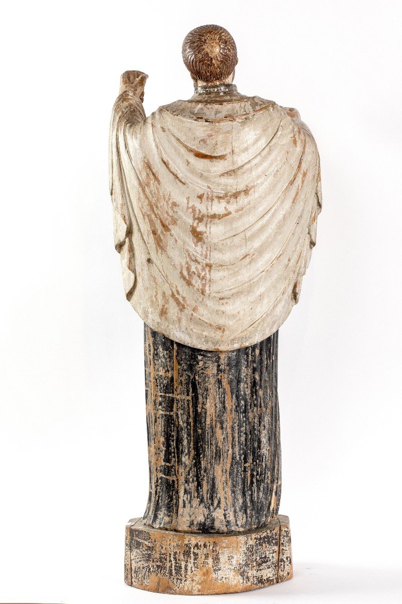 Saint In Carved And Painted Wood, 19th Century-photo-4