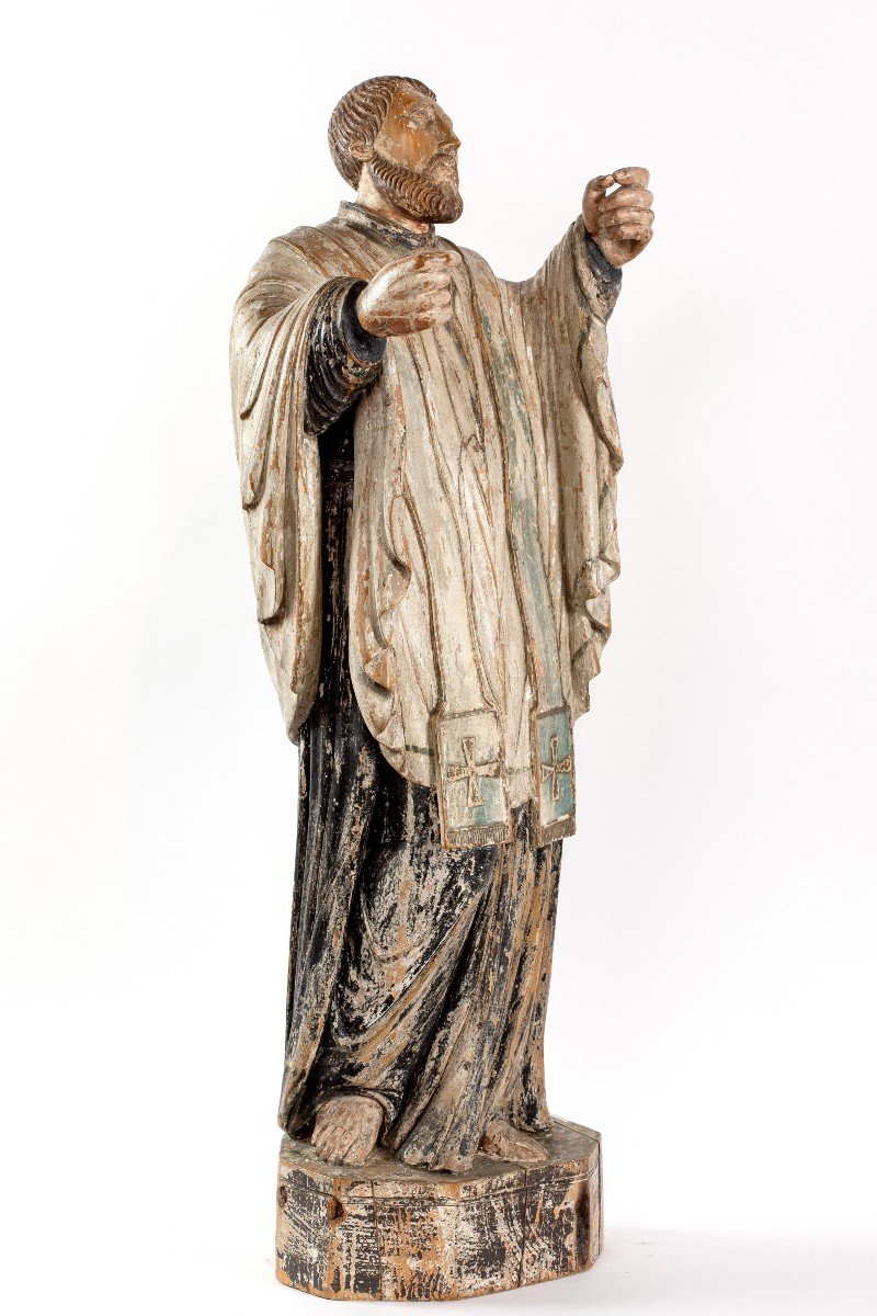 Saint In Carved And Painted Wood, 19th Century-photo-5