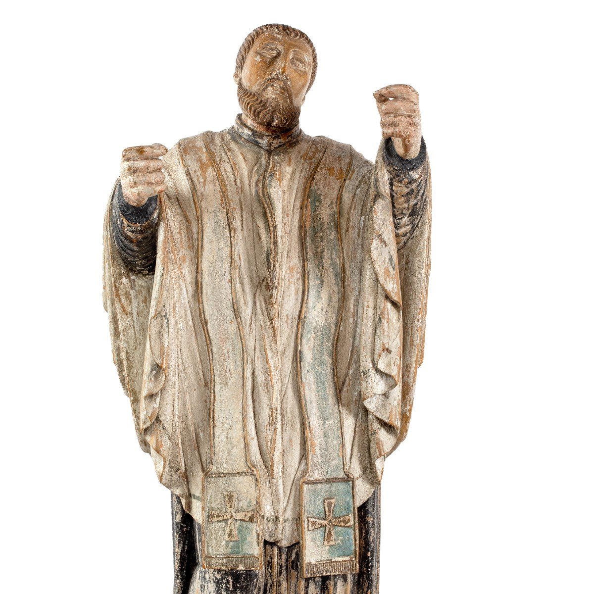 Saint In Carved And Painted Wood, 19th Century