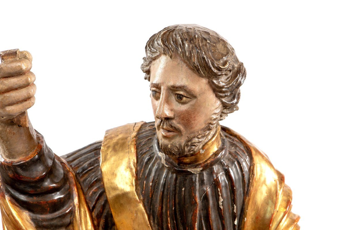 Large Sculpture Of Saint John In Painted And Gilded Wood, 18th Century-photo-2