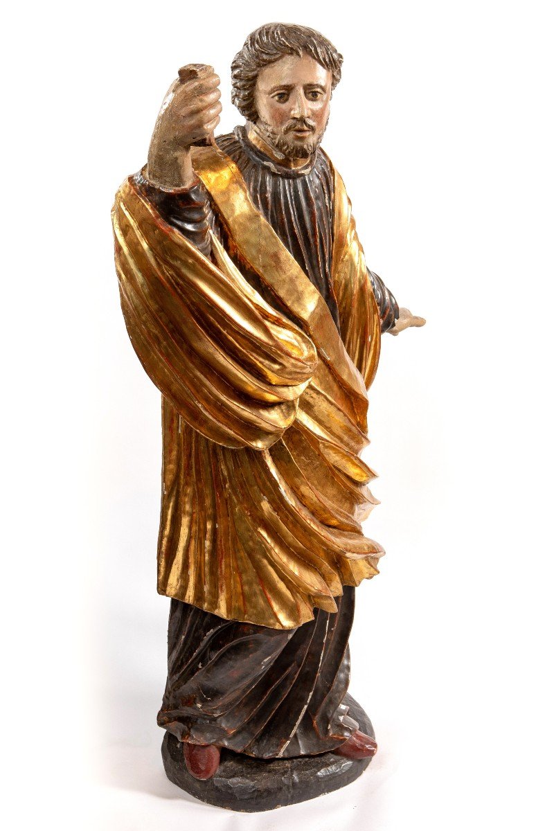 Large Sculpture Of Saint John In Painted And Gilded Wood, 18th Century-photo-4