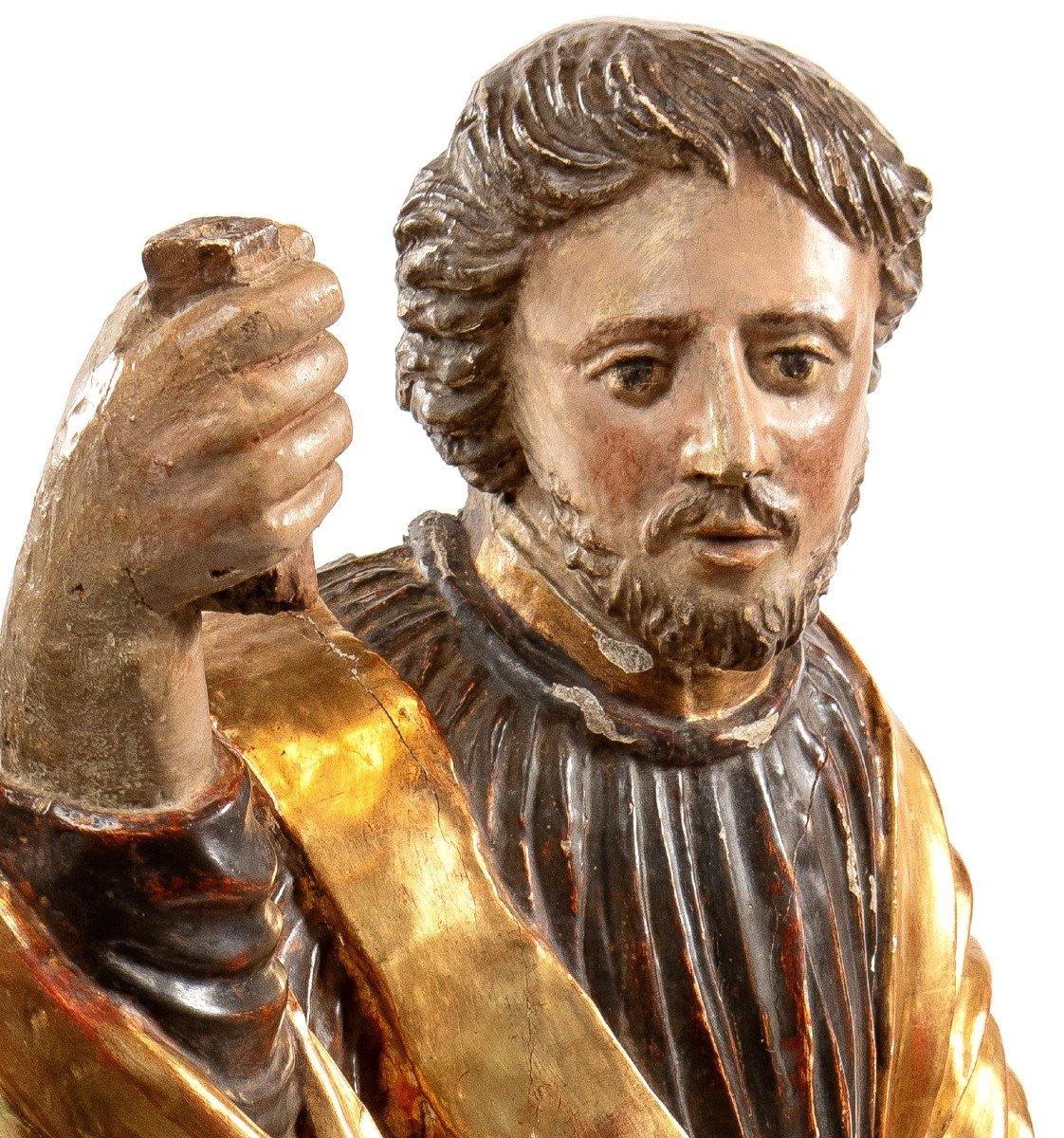 Large Sculpture Of Saint John In Painted And Gilded Wood, 18th Century-photo-2