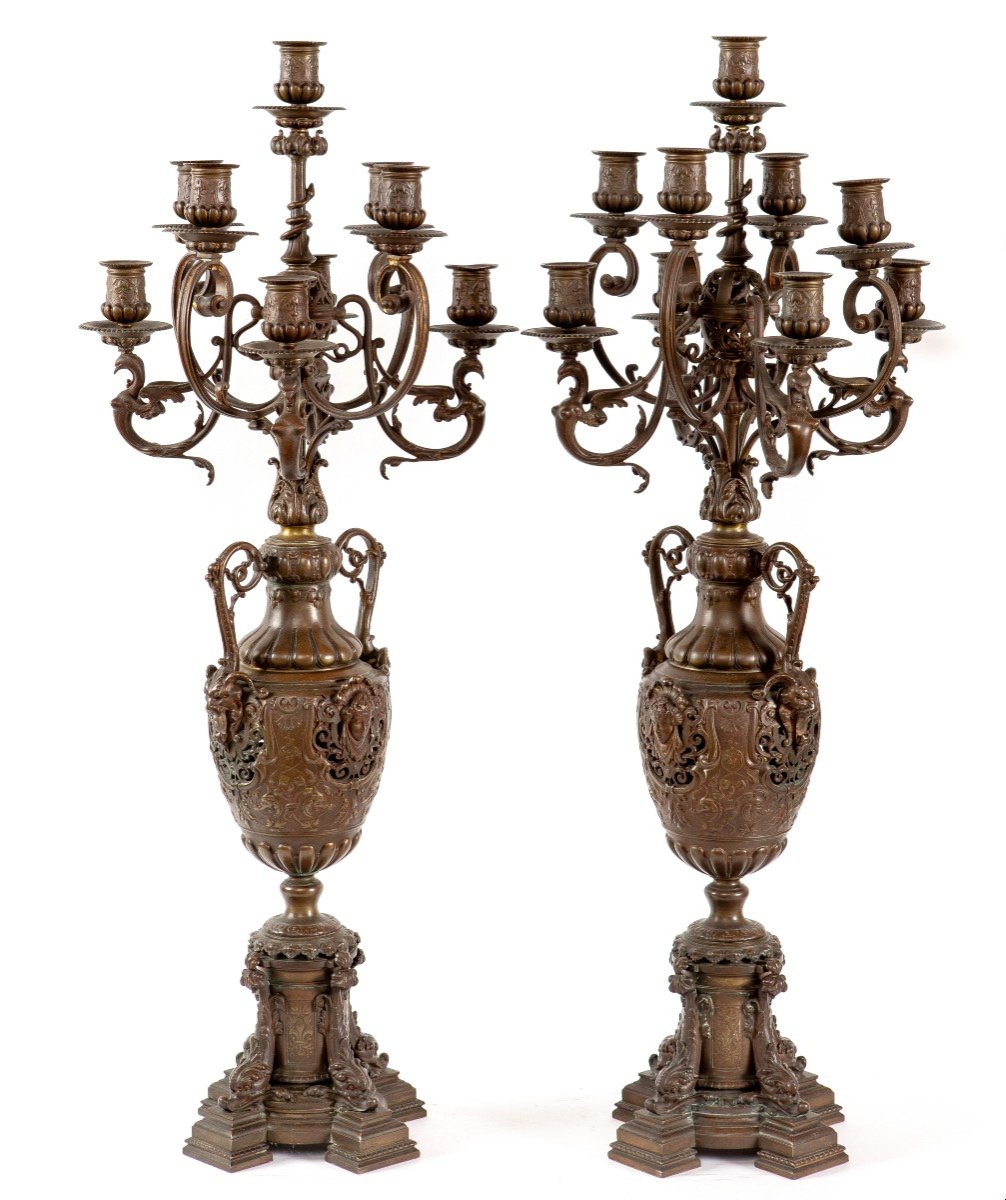 Grand Paire De Chandeliers En Bronze d'Epoque Napoleon III-photo-1