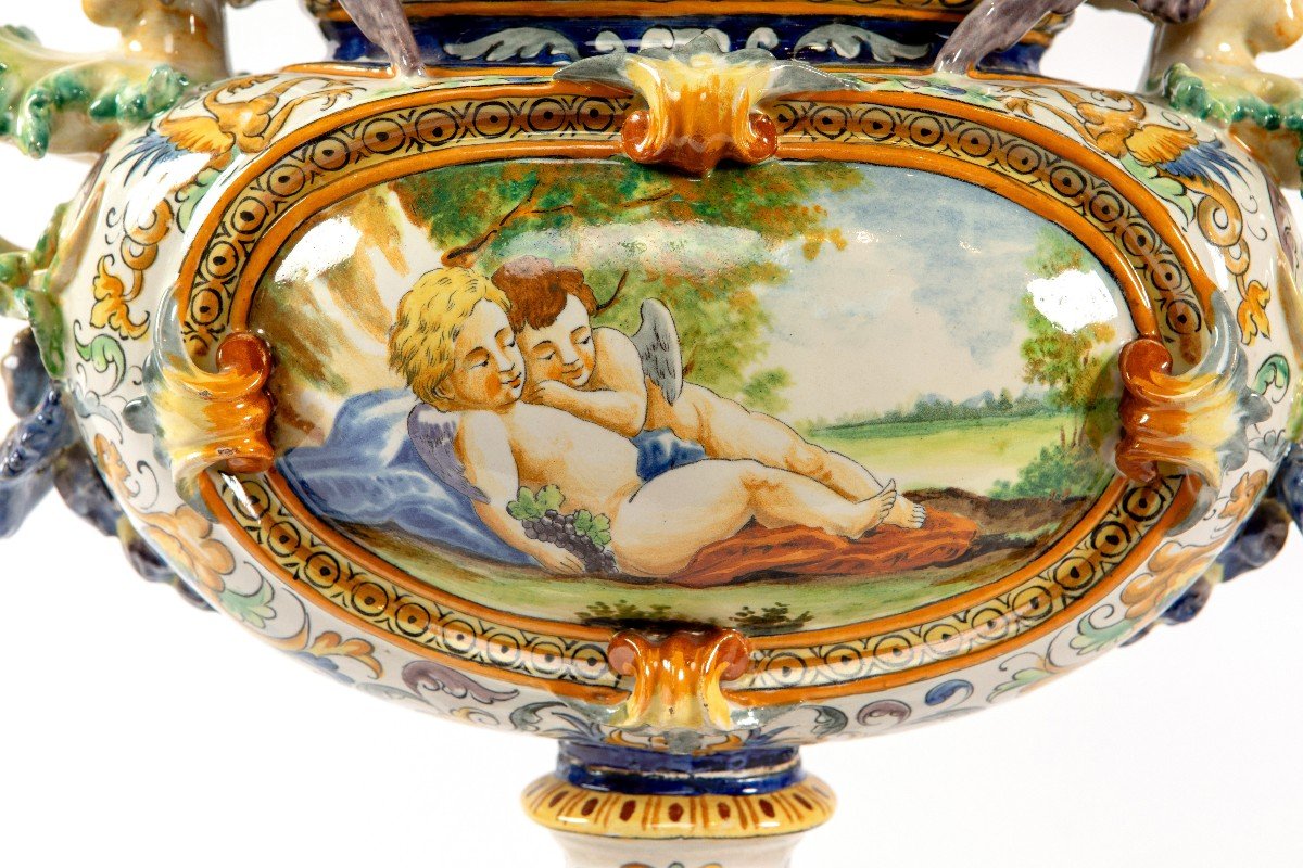 Italian Majolica Earthenware Vase Early 20th Century-photo-2