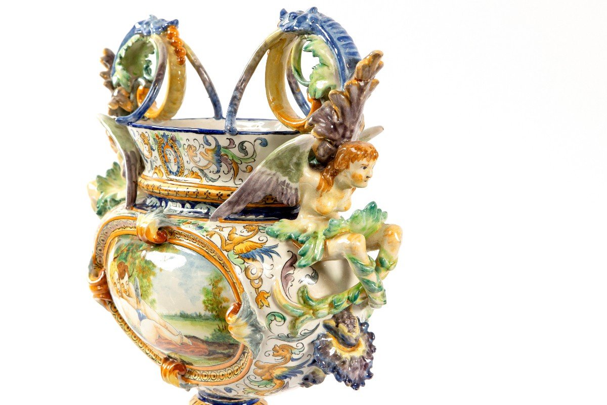 Vase En Faience Italien Majolica Debut 20eme-photo-3