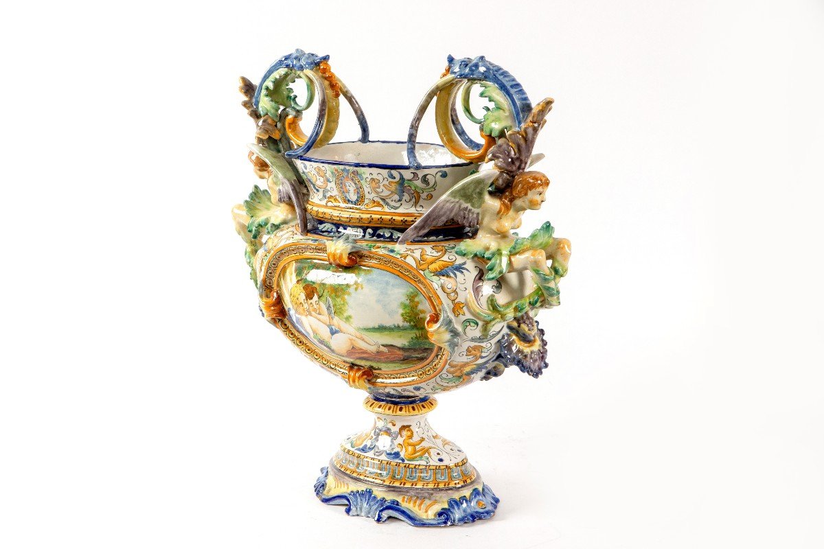 Italian Majolica Earthenware Vase Early 20th Century-photo-4