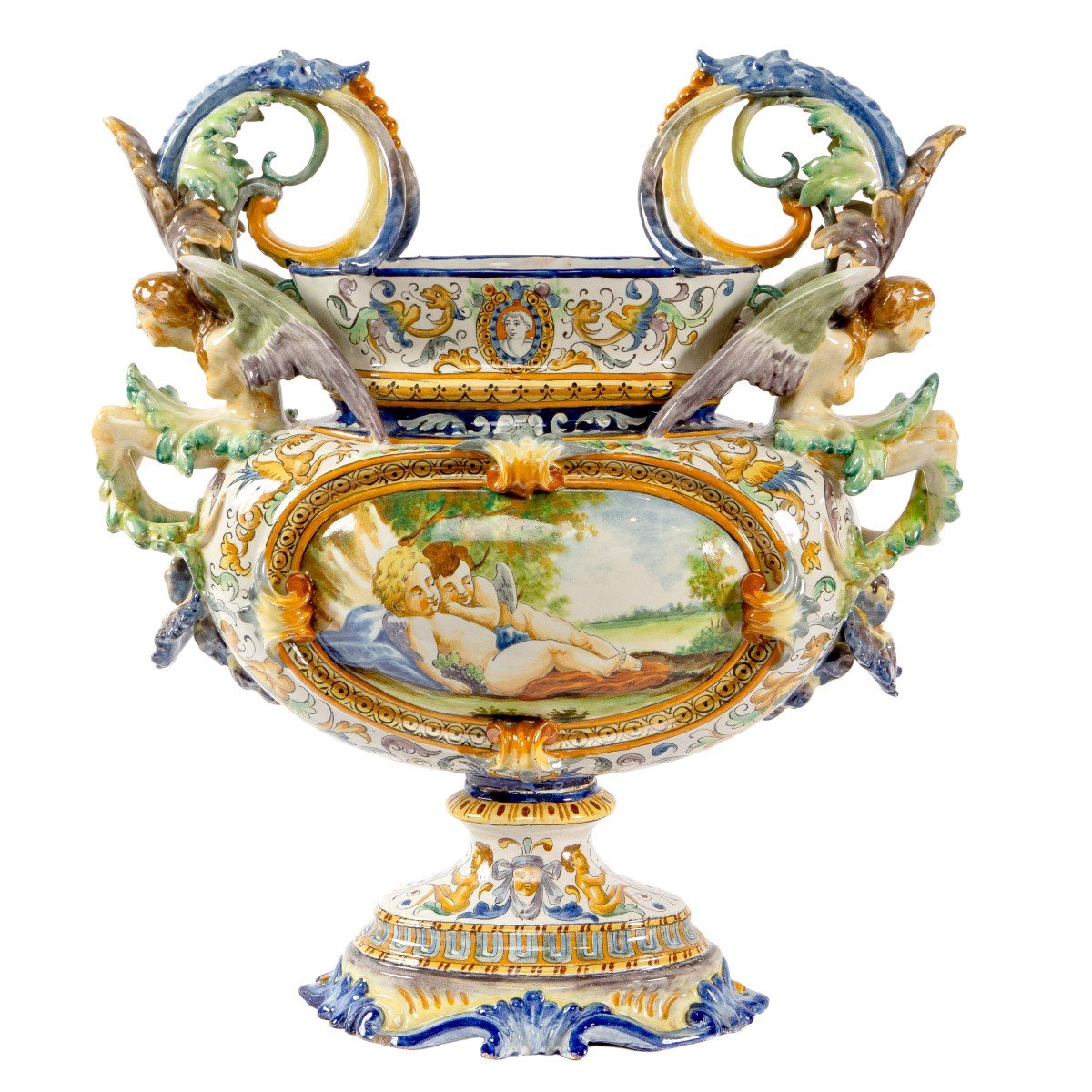 Italian Majolica Earthenware Vase Early 20th Century