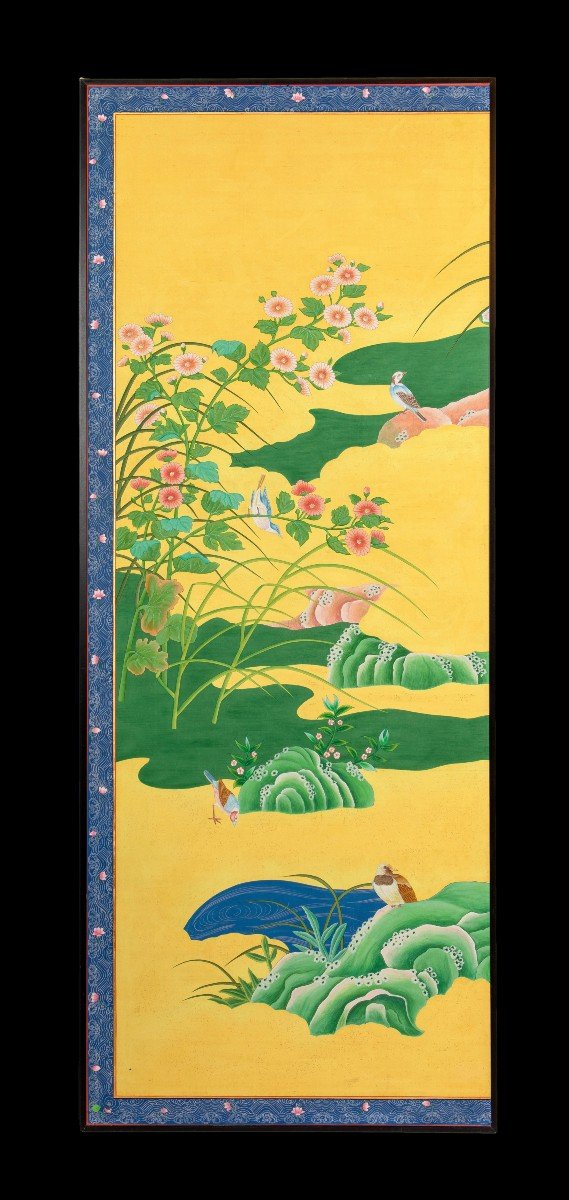 Series Of 6 Large Silk Painting Panels Chinese Work 20th Century-photo-4