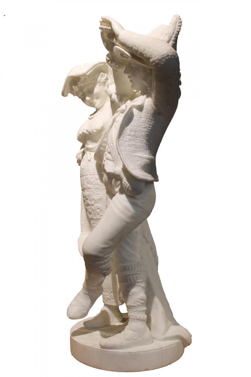 19th Century Sculpture In White Carrara Marble "the Dance" Signed L. Gregoire-photo-2