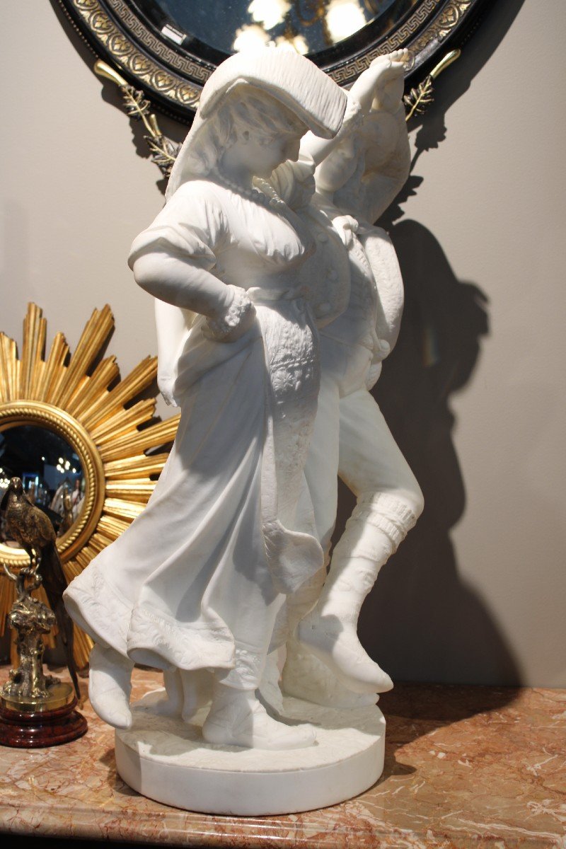 19th Century Sculpture In White Carrara Marble "the Dance" Signed L. Gregoire-photo-4