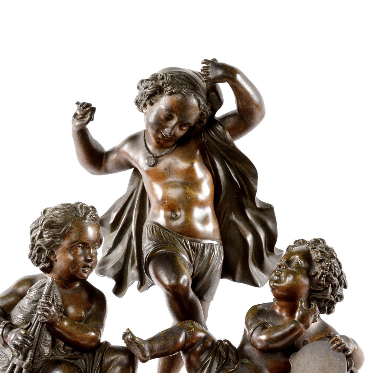 19th Centuy Bronze Sculpture "three Child Musicians"-photo-5