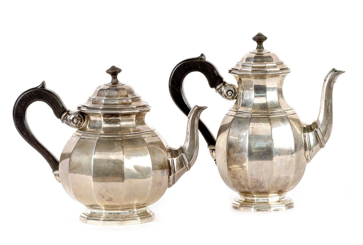 Coffee Pot And Teapot In Sterling Silver '800 Late 19 Century