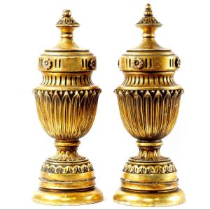 Pair Of Carved And Gilded Wood Cassolettes, Early 20th