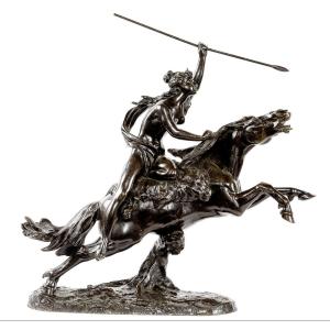 Bronze Sculpture Of A Woman On A Horse Signed Clodion