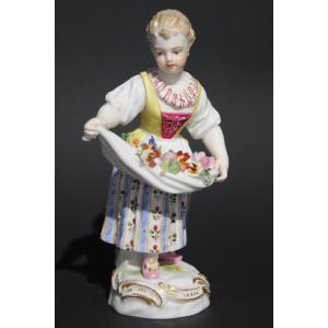 Meissen Porcelain 19th "young Girl With Flowers"