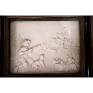 Small Carved Ivory Painting 19th C.