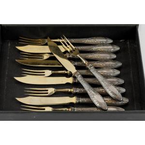 Set Of 6 Knives And 6 Forks In Russian Silver 84