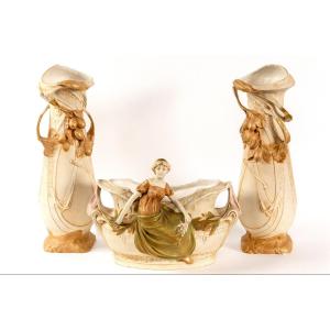 Set Of Three Royal Dux Porcelain Vases